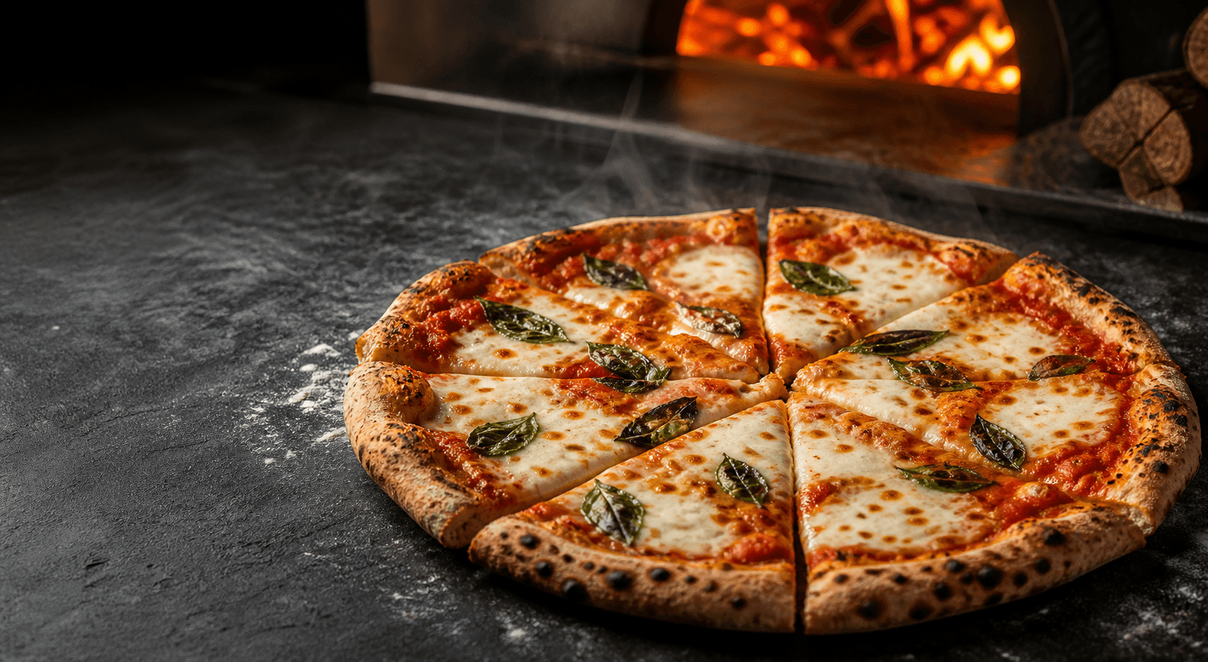Pizza artesanal recién salida del horno